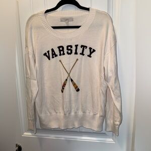 LOFT Cream Varsity Crew Neck Sweater